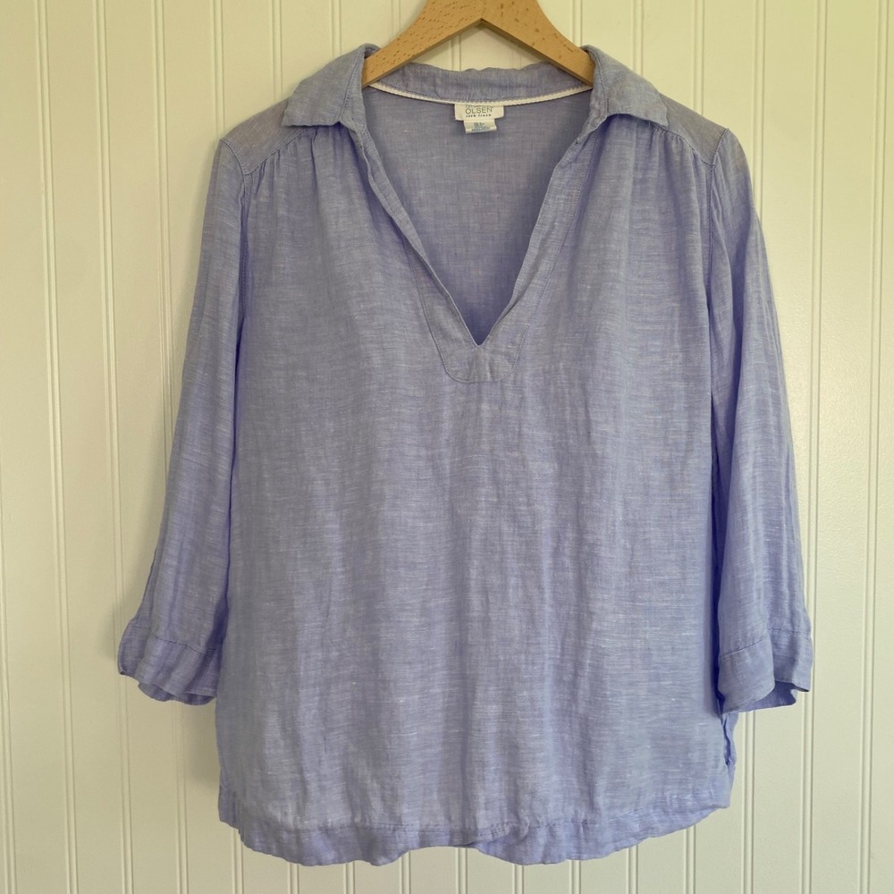 Sigrid Olsen Linen Coastal Top Size S Popover Resort Relaxed Fit Euro‎ Summer
